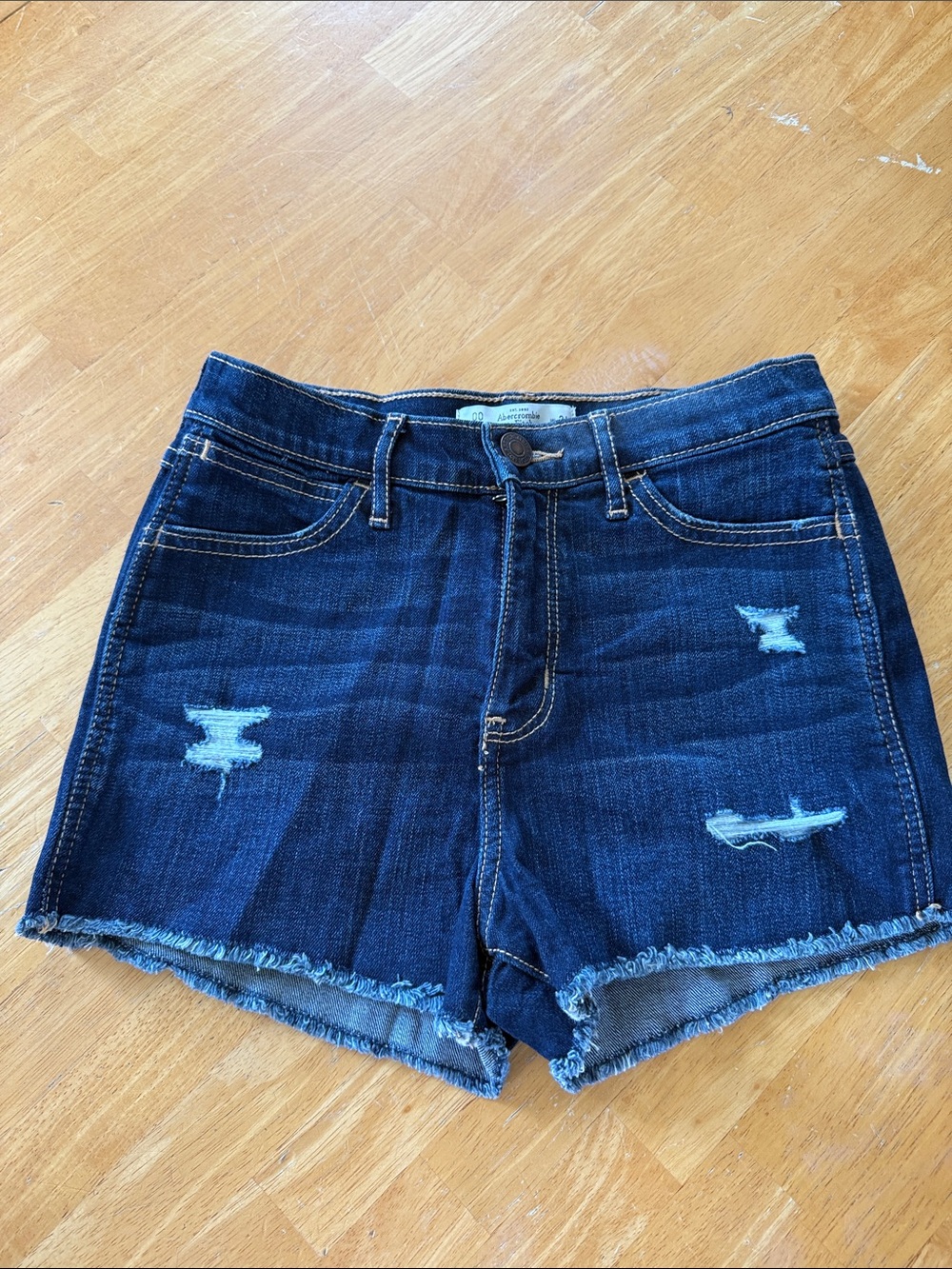 Abercrombie & Fitch Dark Blue Distressed Denim Shorts